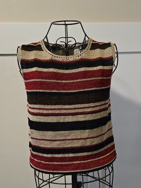 Vintage Kathie Lee Collection Sleeveless Knit Top – Striped Boho Tank – Small